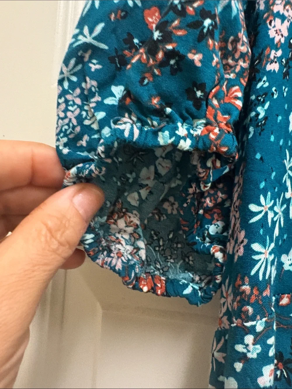 Tinsel Teal Floral V-Neck Puff Sleeve Maxi Dress